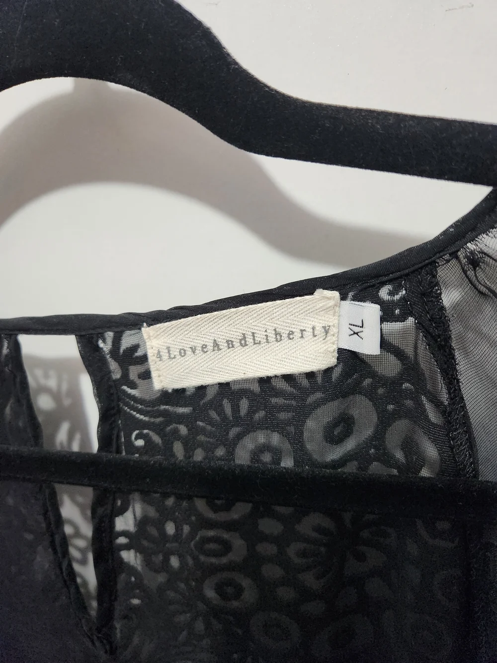 Love And Liberty Black Sheer Velvet Burnout Top - Picture 2 of 4
